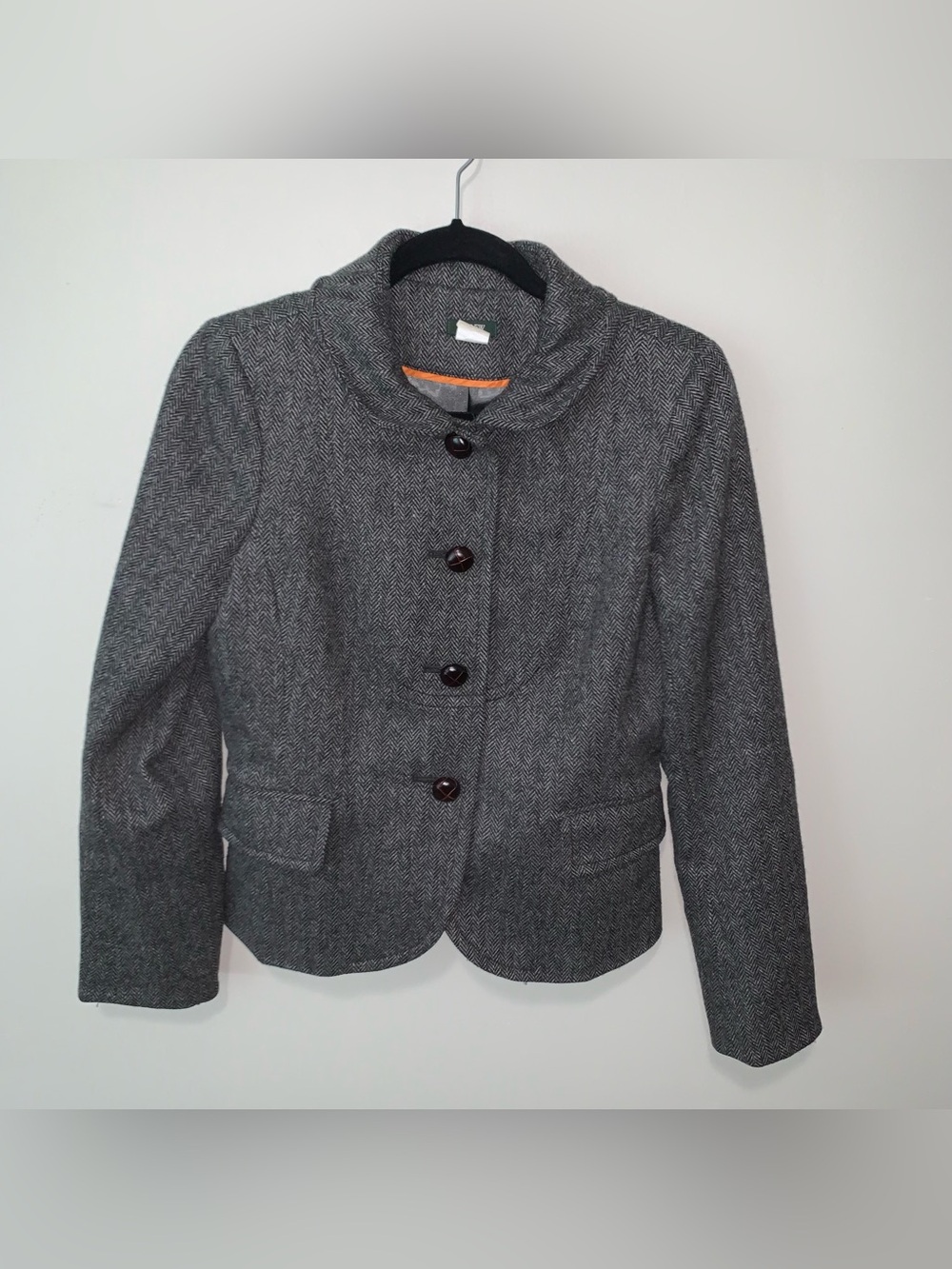 J. Crew Charcoal Herringbone 100% Wool Blazer